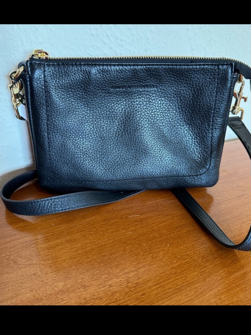 Aimee Kestenberg Madrid Double Zip Black Leather Gold Hardware Crossbody Bag NWT - Picture 12 of 15